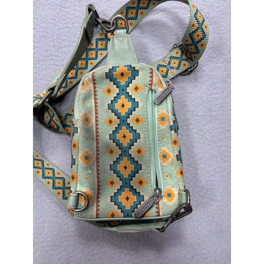 Wrangler Sling Bag Small Mint Green Southwestern Aztec‎ Print Crossbody